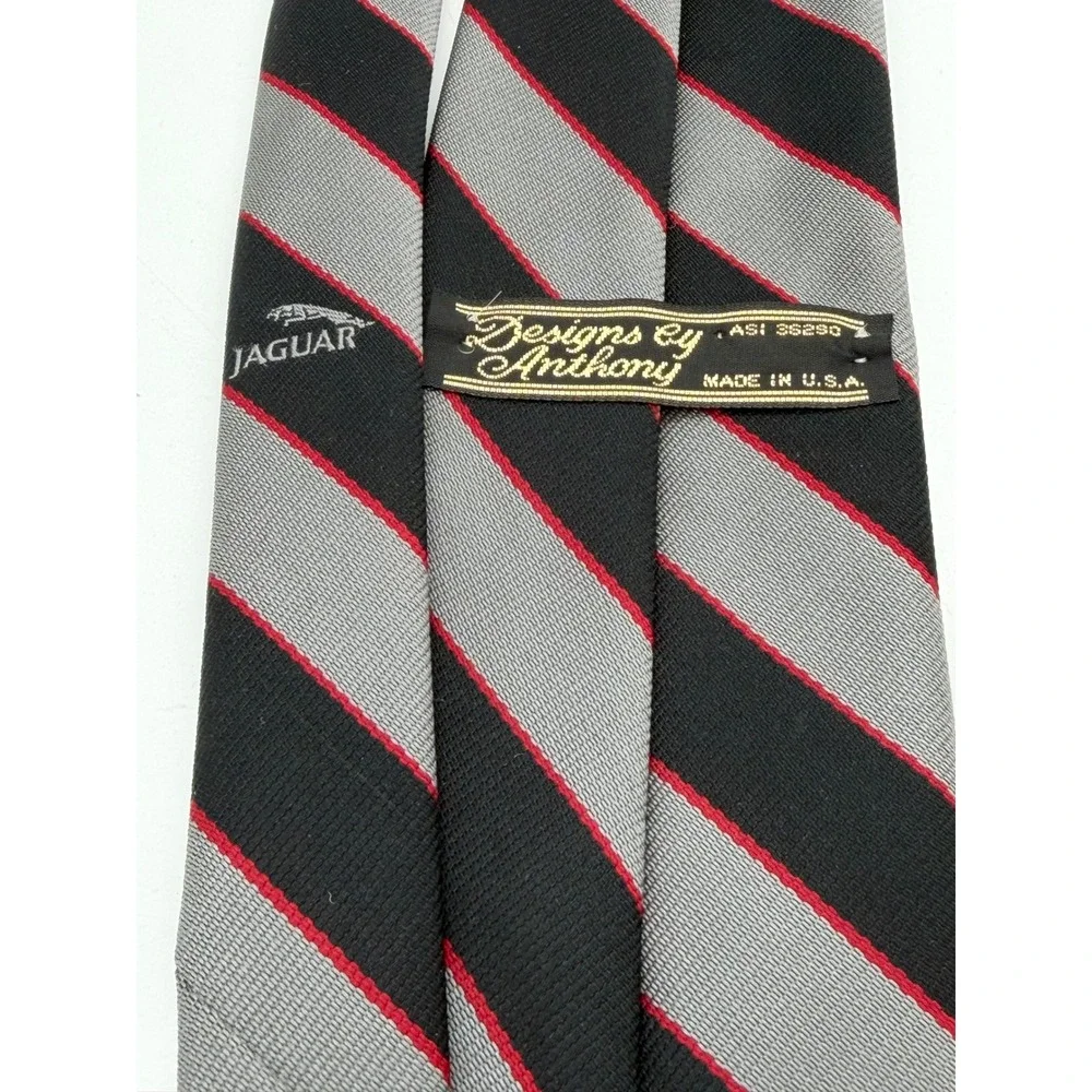 Jaguar Cars Men Black Grey Red Striped Tie Designs by Anthony USA Maded (TA30)